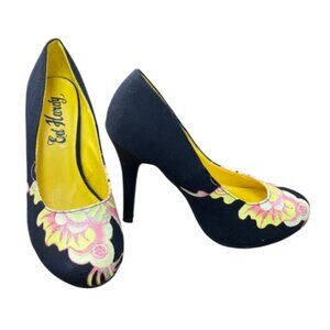 Ed Hardy Womens Black Pink Floral 4.5" Pump Heels Size 7